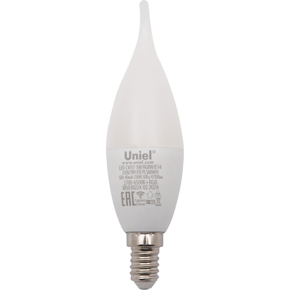 Умная светодиодная лампа Uniel LED-CW37-5W/RGBW/E14/230V/WF/FR PLS80WH UL-00011655