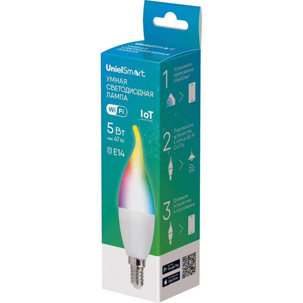 Умная светодиодная лампа Uniel LED-CW37-5W/RGBW/E14/230V/WF/FR PLS80WH UL-00011655
