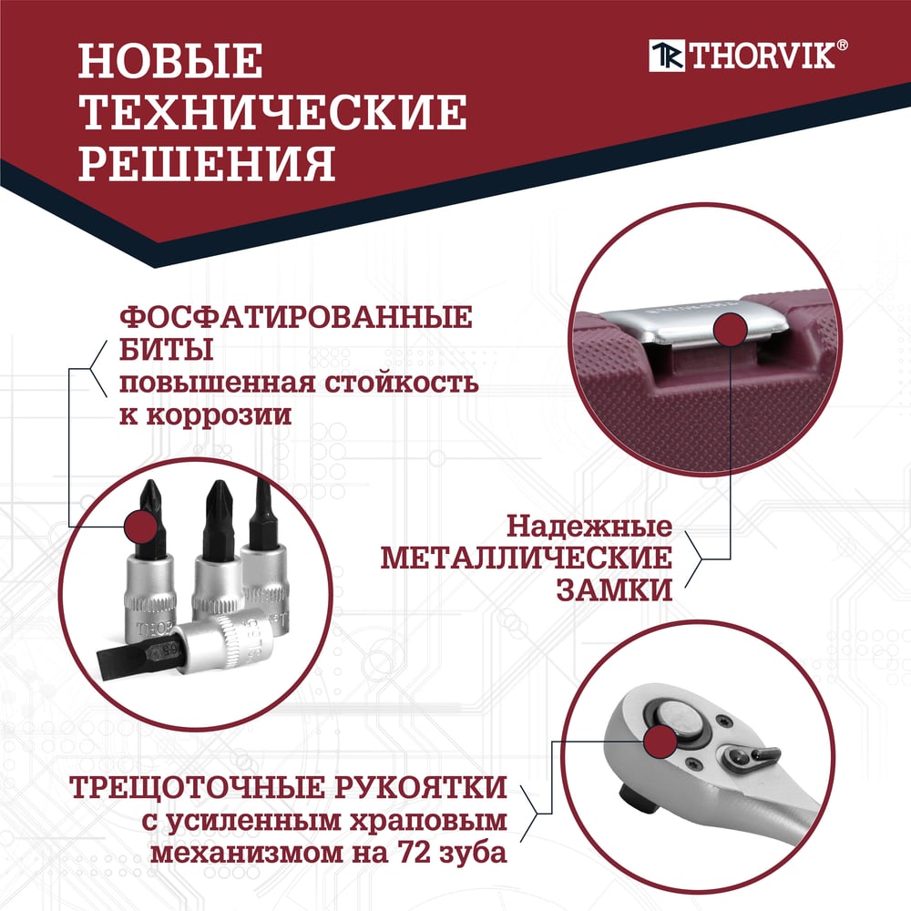 Универсальный набор инструмента THORVIK TS094 1/4, 1/2DR, 94 предмета 054009