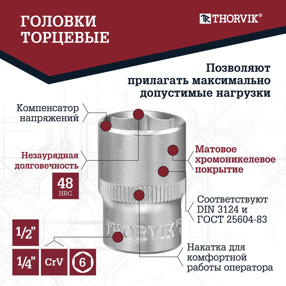 Универсальный набор инструмента THORVIK TS082 1/4", 1/2DR, 82 предмета 054007