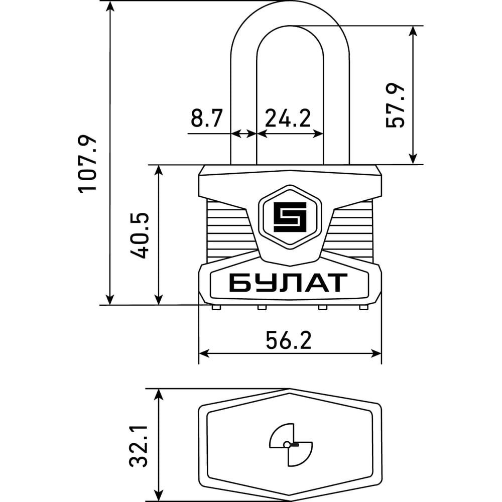 Замок навесной БУЛАТ ВС 0150-01 ПЛ стальной, 5 кл., d=9 мм 16520