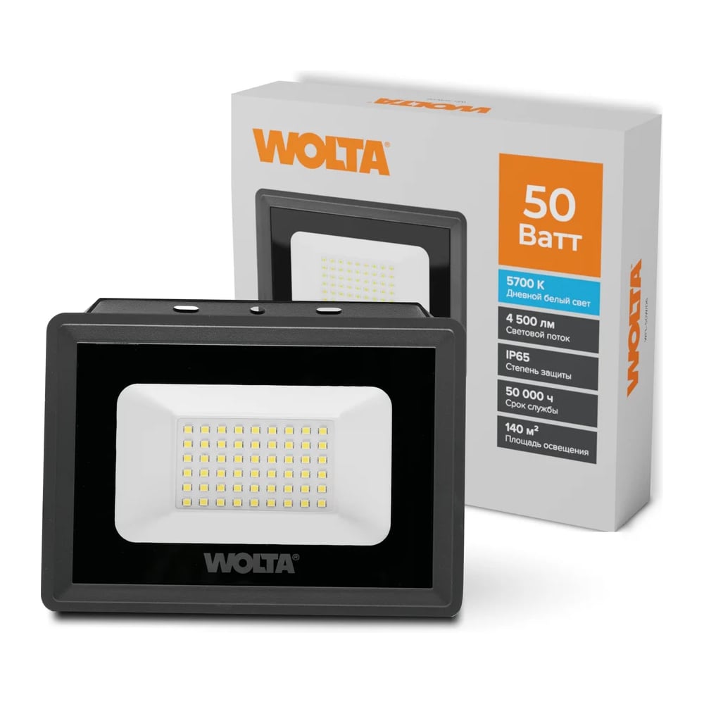 Светодиодный прожектор Wolta 5700K, Холодный свет, 50Вт, светодиоды SMD, IP65, цвет серый WFL-50W/06