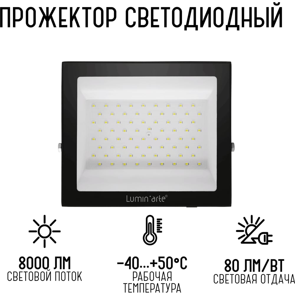 Светодиодный прожектор Lumin'arte 100вт 5700к ip65 8000лм черный LFL-100W/06
