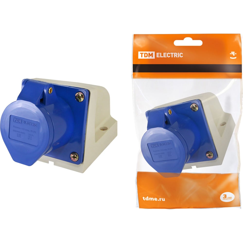 Стационарная розетка 123 TDM ELECTRIC 2Р+РЕ 32А 220В IP44 SQ0602-0004