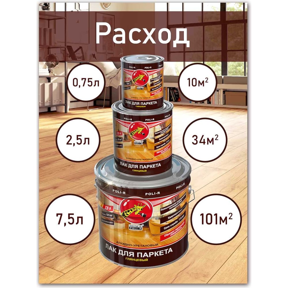 Паркетный лак Poli-R (глянцевый; 0.75 л) 13553