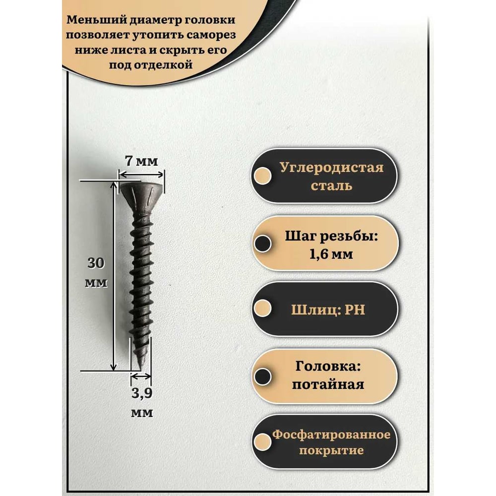 Саморез шуруп для крепления ГВЛ (гипсокартон) 23 БОЛТА 3,9x30 1 кг БП-00002725кг