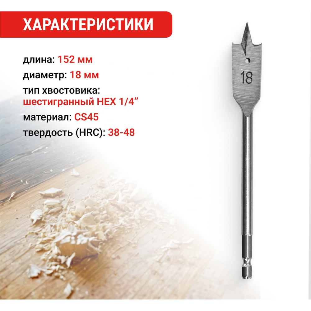 Сверло перовое по дереву (18х152 мм) Vira 557018