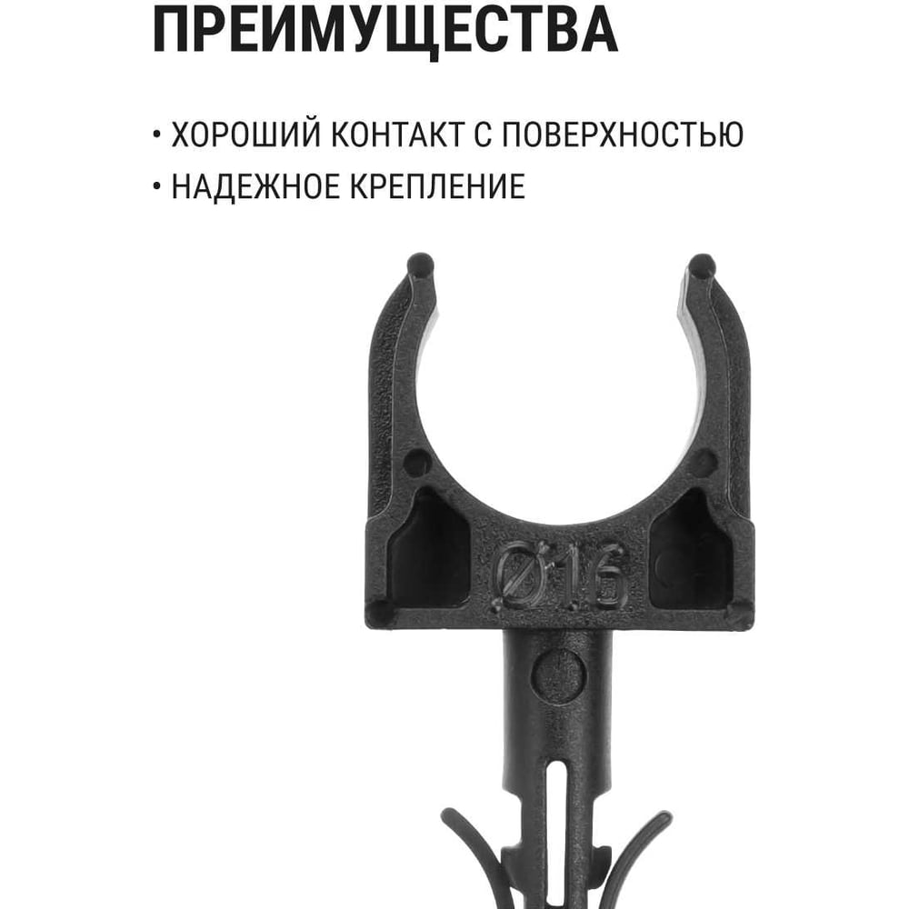 Крепеж-клипса для трубы TDM ELECTRIC 16 мм, с дюбелем, черная, 100 шт. TDM SQ0405-0191