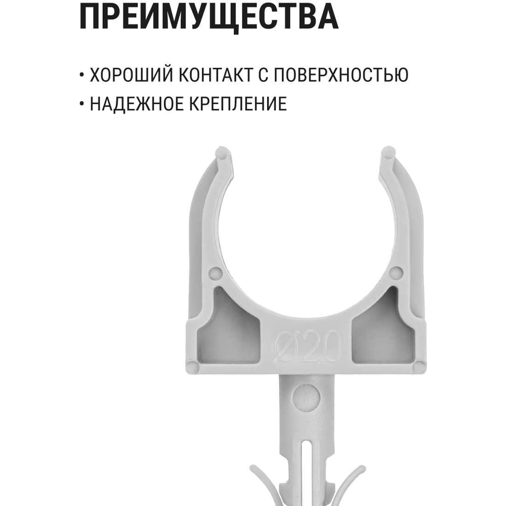 Крепеж-клипса для трубы TDM ELECTRIC 20 мм, с дюбелем, серая, 100 шт. TDM SQ0405-0092