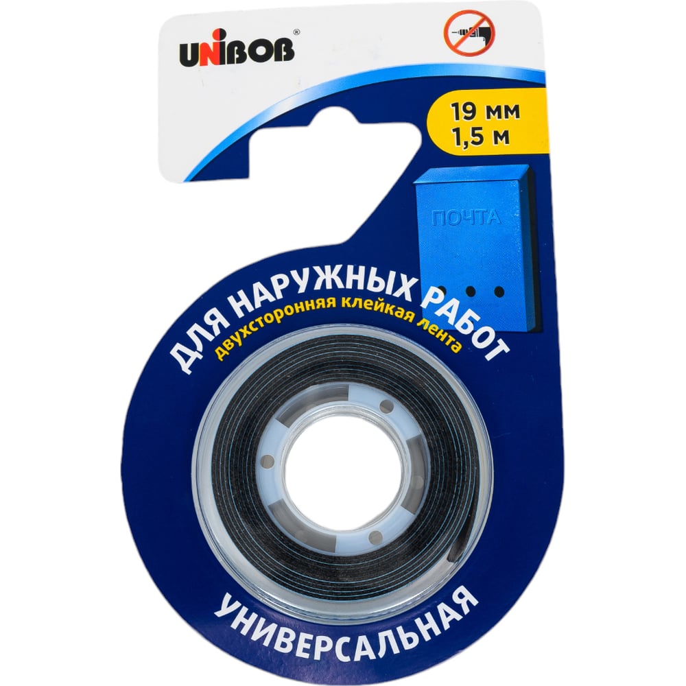 Клейкая лента UNIBOB двусторонняя, вспененная для наружных работ 19 мм х 1,5 м 214992