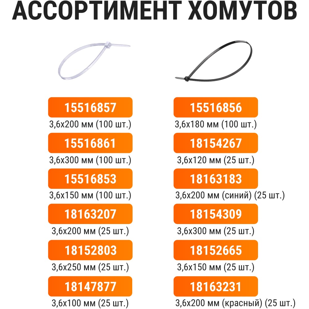 Хомут TDM ELECTRIC 3,6x250 мм, нейлон, белый, 100 шт. SQ0515-0122