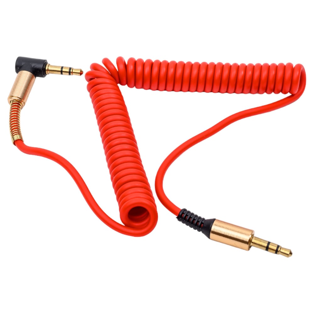 Спиральный аудио кабель Cablexpert Jack 3.5(M)/Jack 3.5(M), угловой, 1.8м, красный, коробка CCAB-02-35MMLC-1.8MR