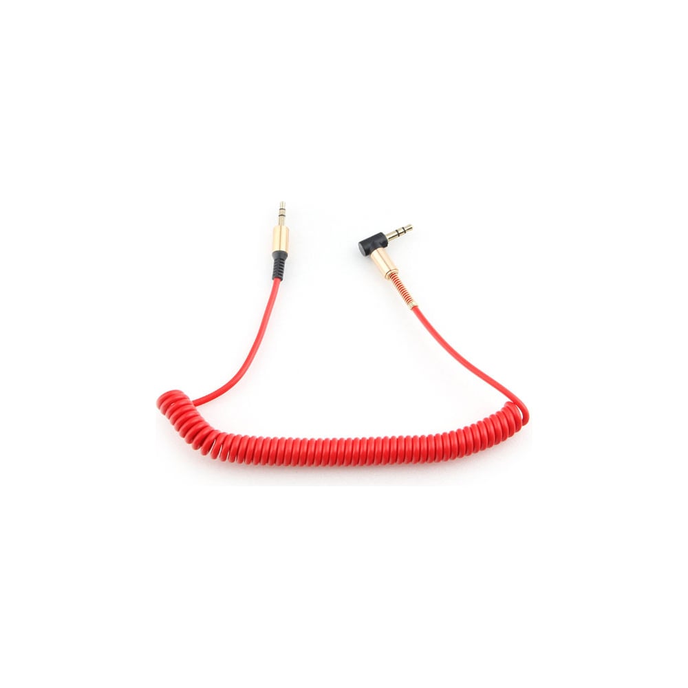 Спиральный аудио кабель Cablexpert Jack 3.5(M)/Jack 3.5(M), угловой, 1.8м, красный, коробка CCAB-02-35MMLC-1.8MR