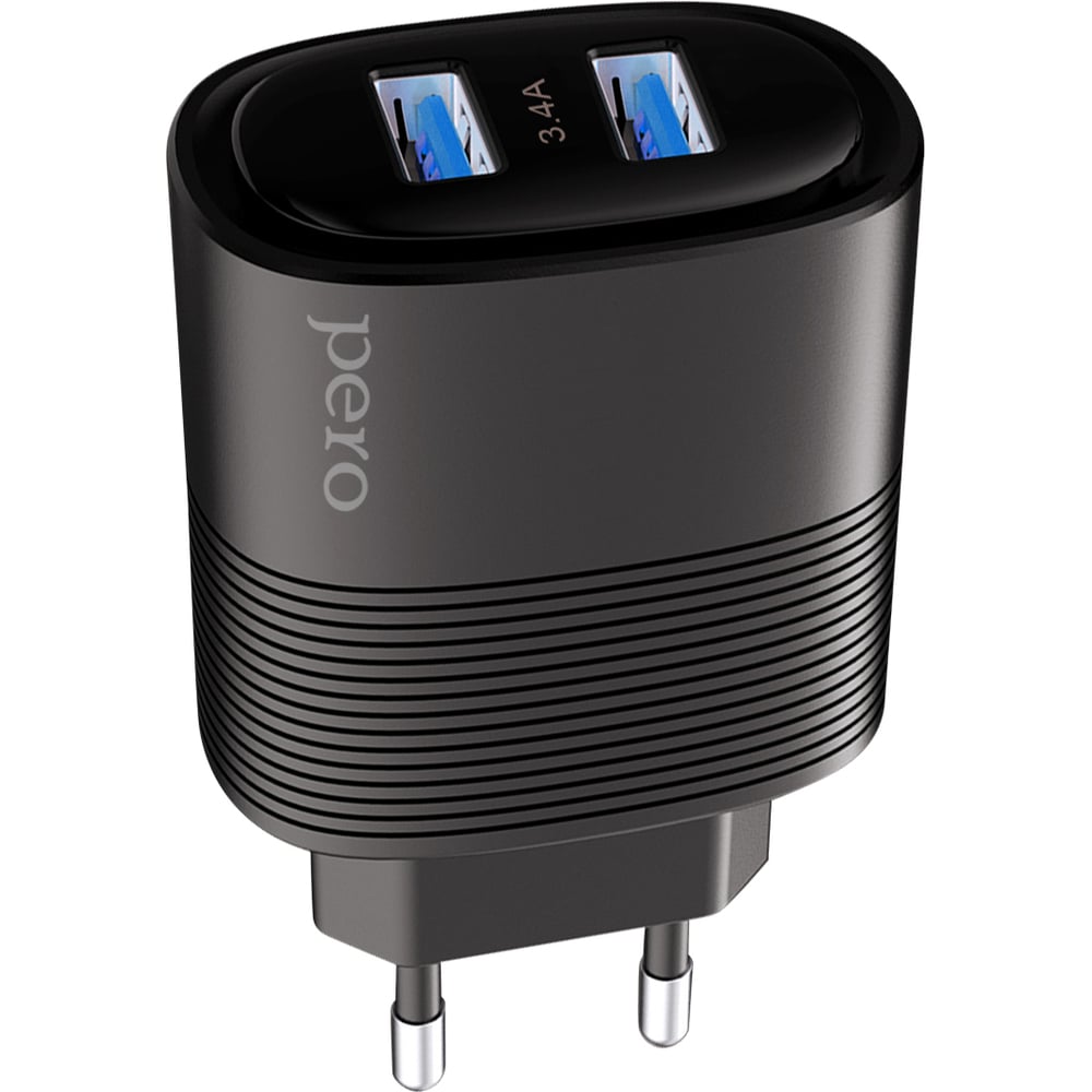 Сетевое зарядное устройство PERO TC08 AUTO MAX 2USB 3.4А черный ТС08BL