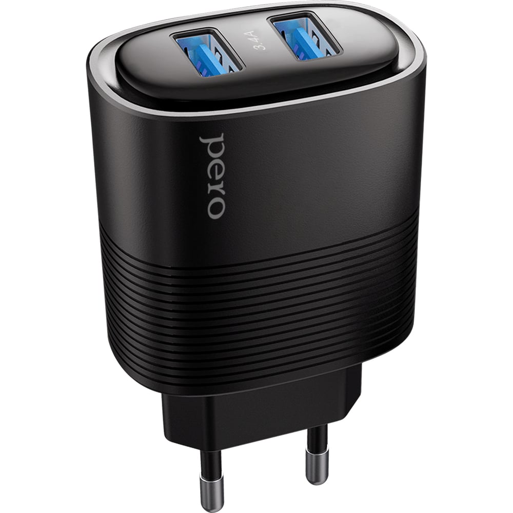 Сетевое зарядное устройство PERO TC08 AUTO MAX 2USB 3.4А черный ТС08BL