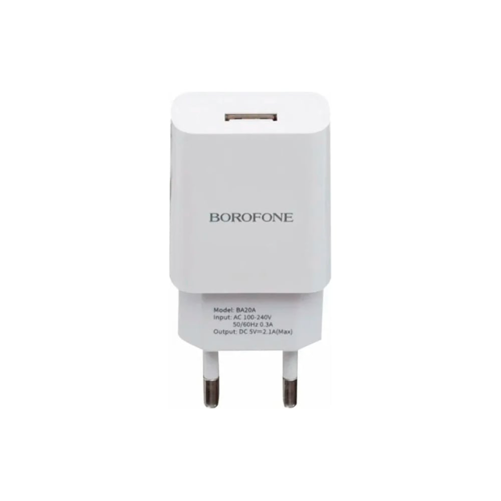 Сетевое зарядное устройство Borofone ba20a sharp 1xusb, 2.1а, белый 0L-00043188
