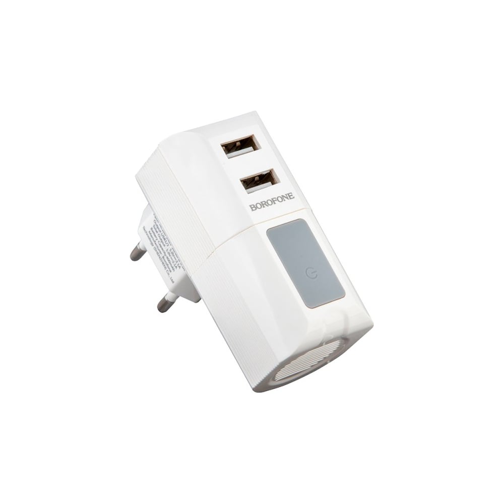 Сетевое зарядное устройство Borofone ba44a sage power 2xusb, 2.1a + беспроводной динамик 3w: bt5.0, tws, белый 0L-00048568