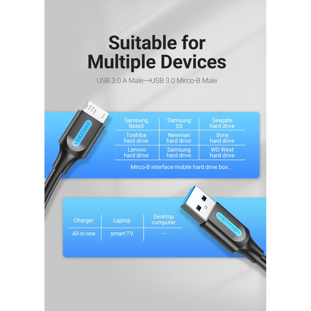 Кабель VENTION USB 3.0 AM/micro B - 3м. COPBI
