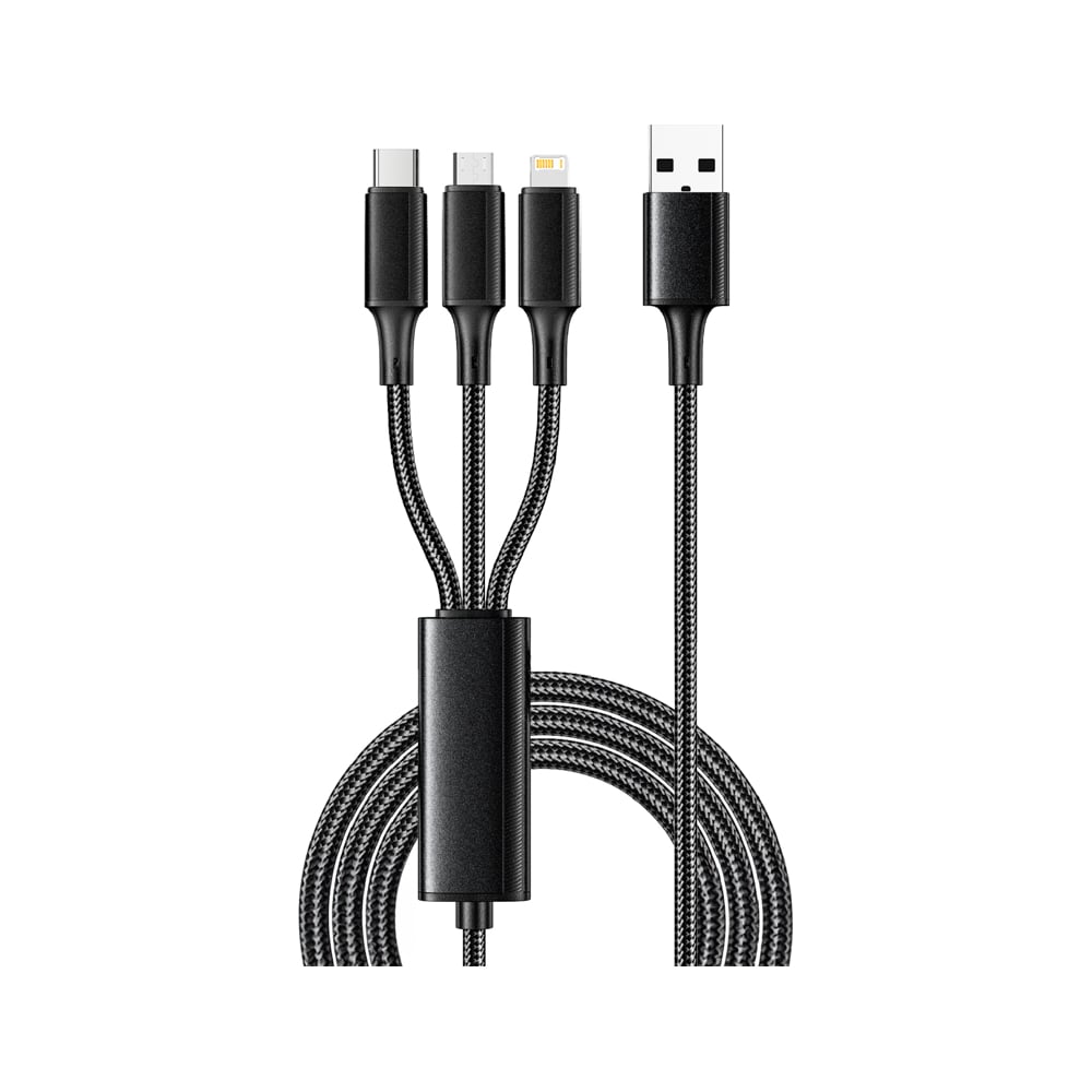 Кабель REXANT USB 3в1 Type-С (6A), Lightning (2,4A), micro USB (3A) 1,2м, черный 18-7075