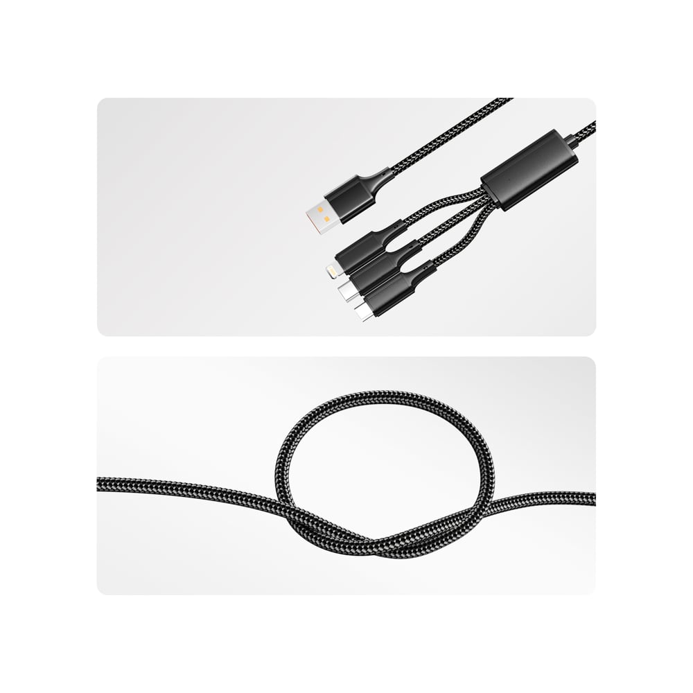 Кабель REXANT USB 3в1 Type-С (6A), Lightning (2,4A), micro USB (3A) 1,2м, черный 18-7075