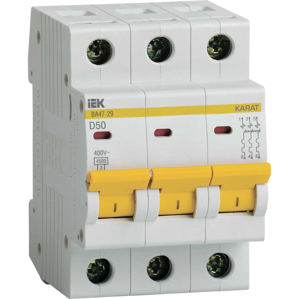 Автоматический выключатель IEK ВА47-29, 3Р, 50А, 4,5кА, х-ка D MVA20-3-050-D