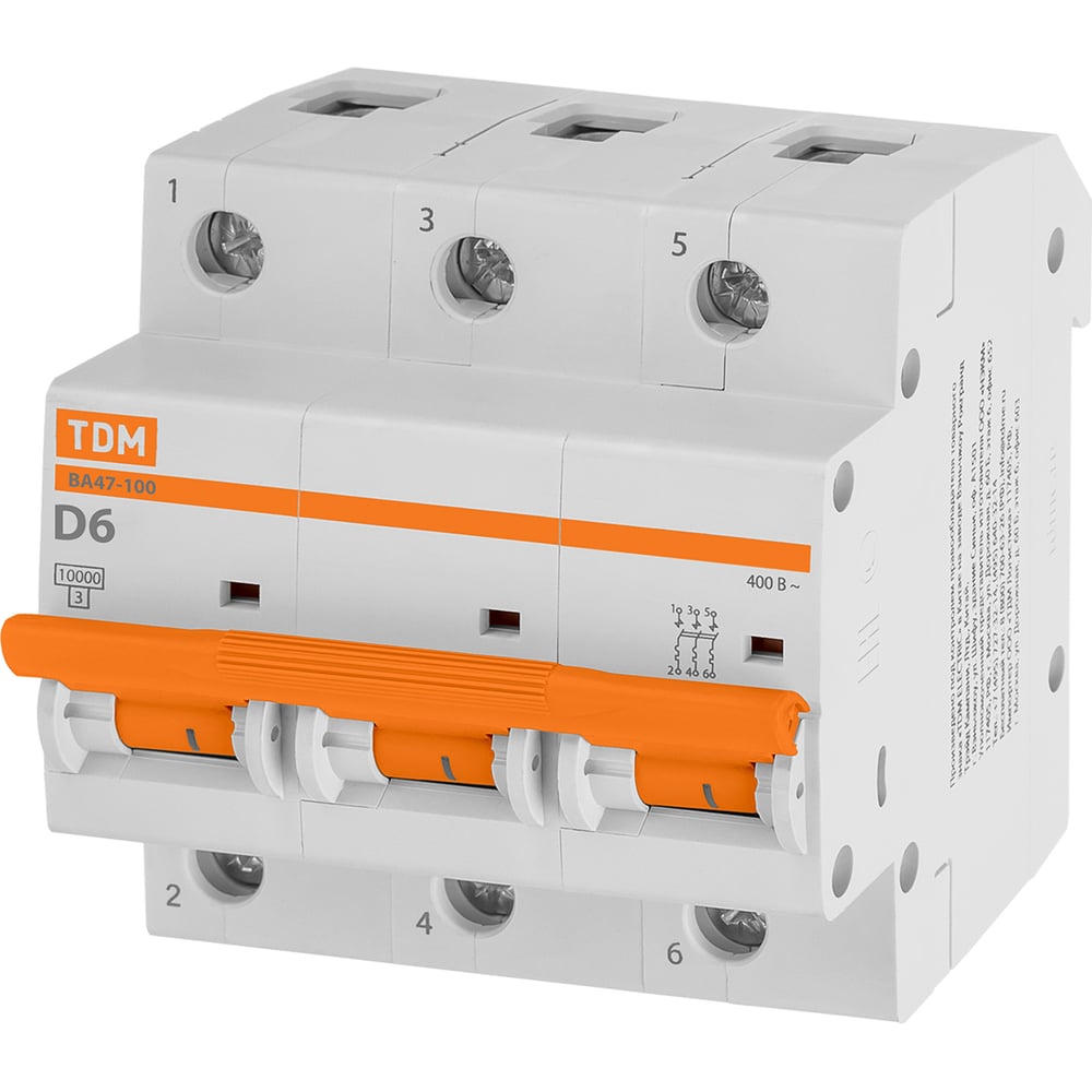Автоматический выключатель TDM ELECTRIC ВА47-100 3Р 6А 10кА х-ка D SQ0207-0142