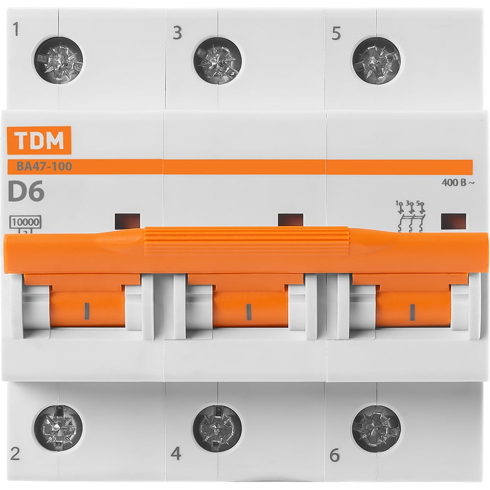 Автоматический выключатель TDM ELECTRIC ВА47-100 3Р 6А 10кА х-ка D SQ0207-0142