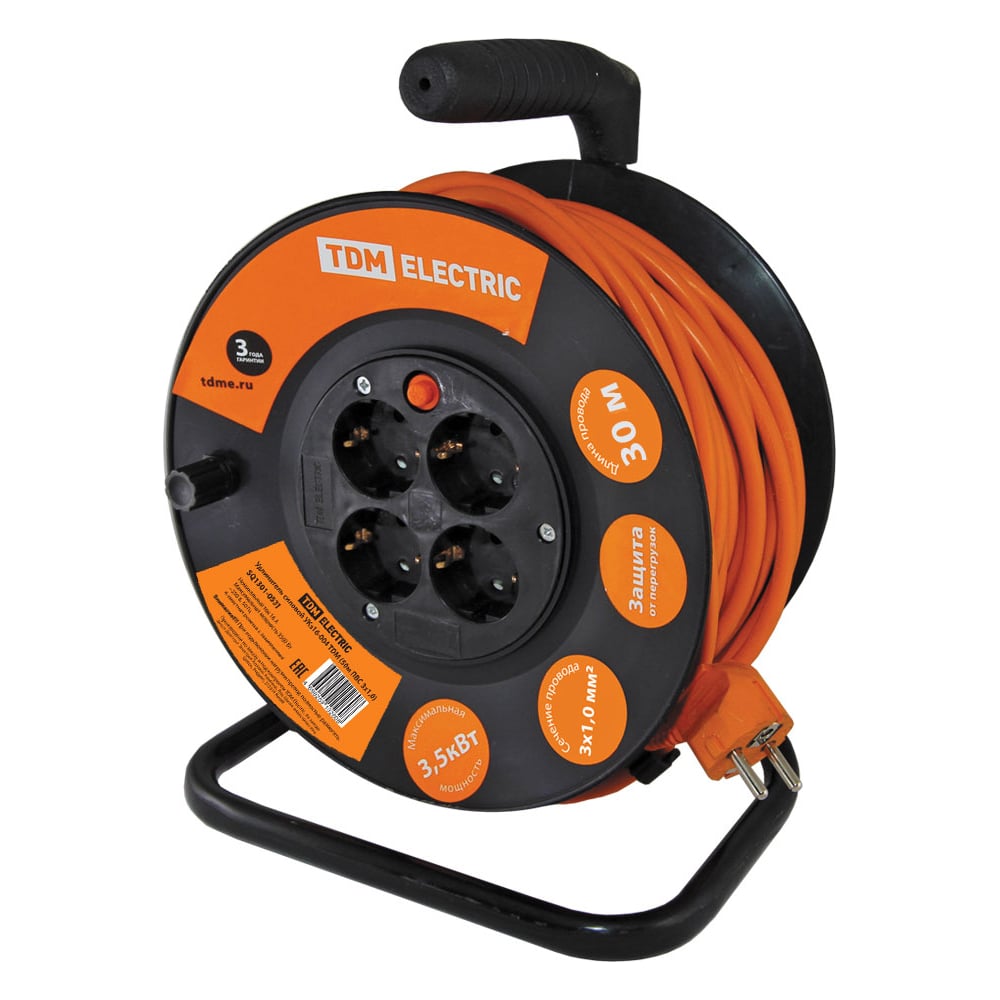 Силовой удлинитель TDM ELECTRIC УКз16-004 4 места/30м, ПВС 3х1,0 SQ1301-0531