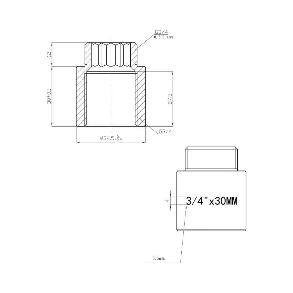 Удлинитель AV Engineering 3/4 вн-нар х 30 мм AVE301044