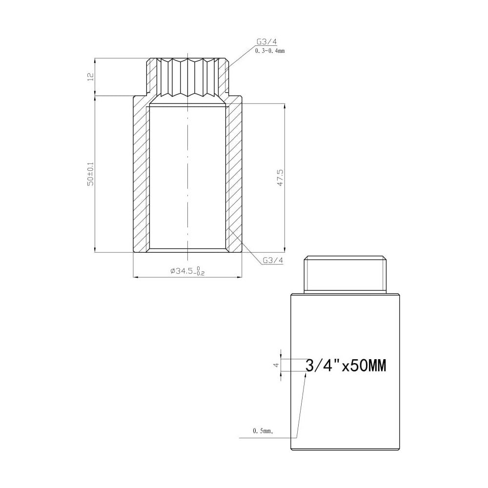Удлинитель AV Engineering 3/4 вн.-нар. х 50 мм, (инд. упак.) AVE301048