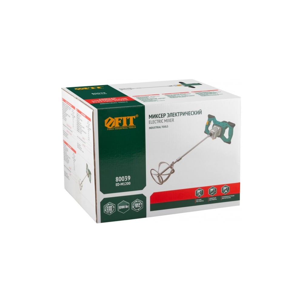 Миксер FIT 1200 Вт, 0-580 / 0-800 об/мин, 50 Нм, 100 л, двухскоростной, металл.корпус, рез.накл., коробка 80039