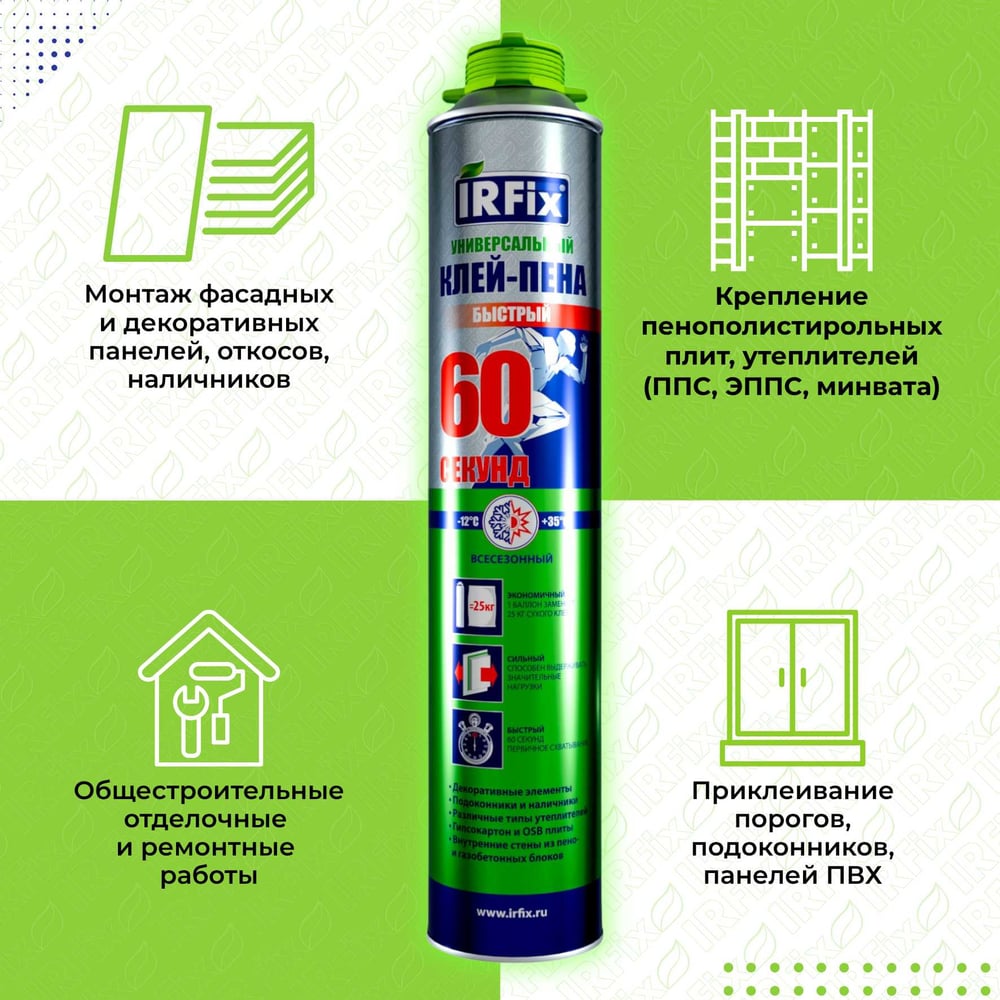 Клей-пена IRFIX универсальный 60 секунд 10014