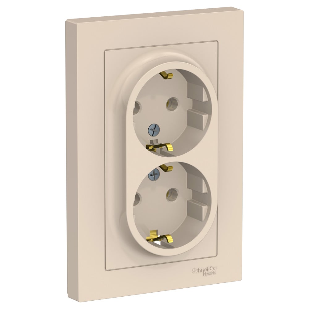 Розетка Systeme Electric (Schneider Electric) ATLASDESIGN двойная с заземлением, 16А, бежевый ATN000224