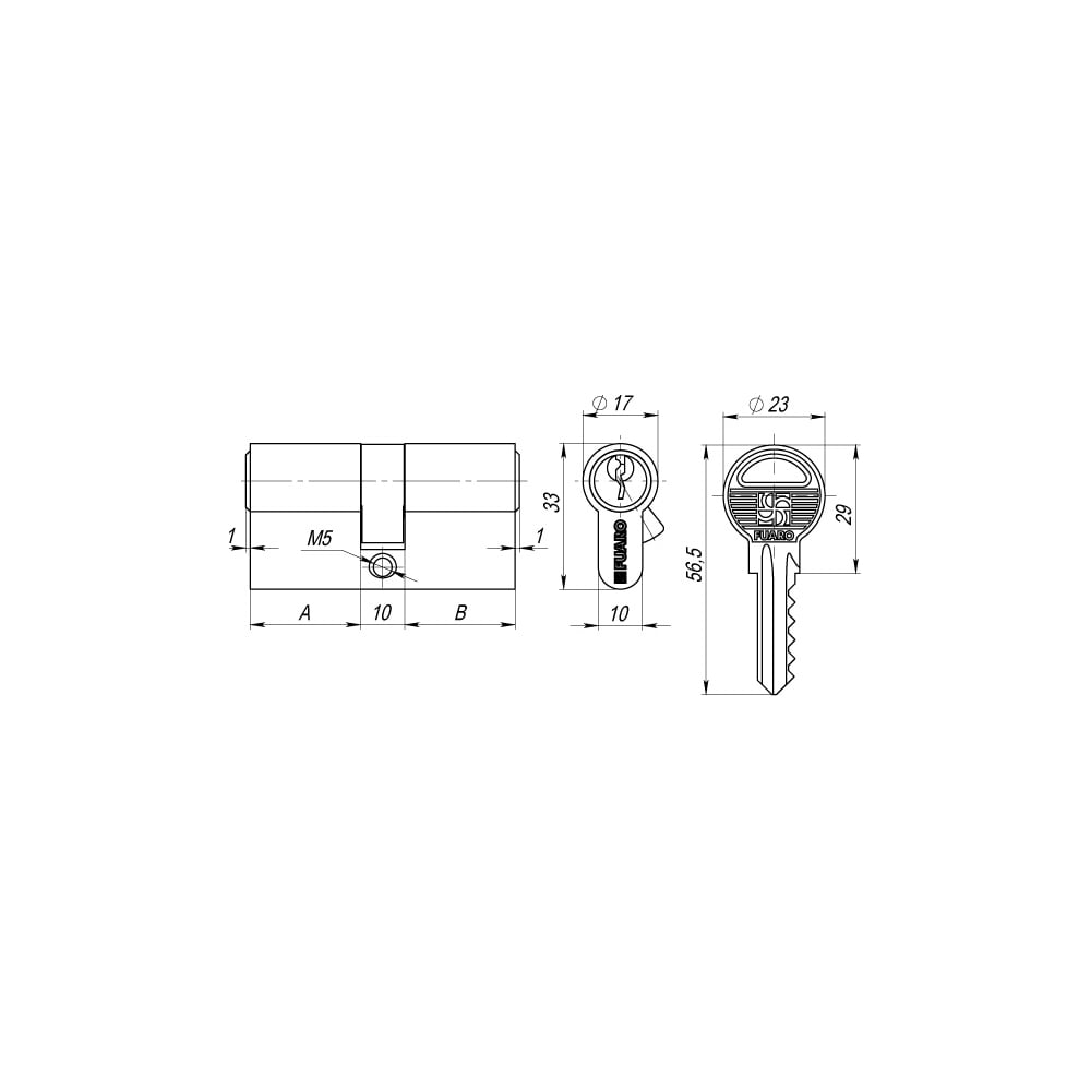 Цилиндровый механизм Fuaro 100 ZA 80 mm /30+10+40/ CP хром 5 кл. 24947