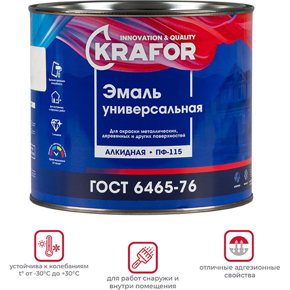 Универсальная эмаль Krafor ПФ-115 красная 1.8 кг 6 26020