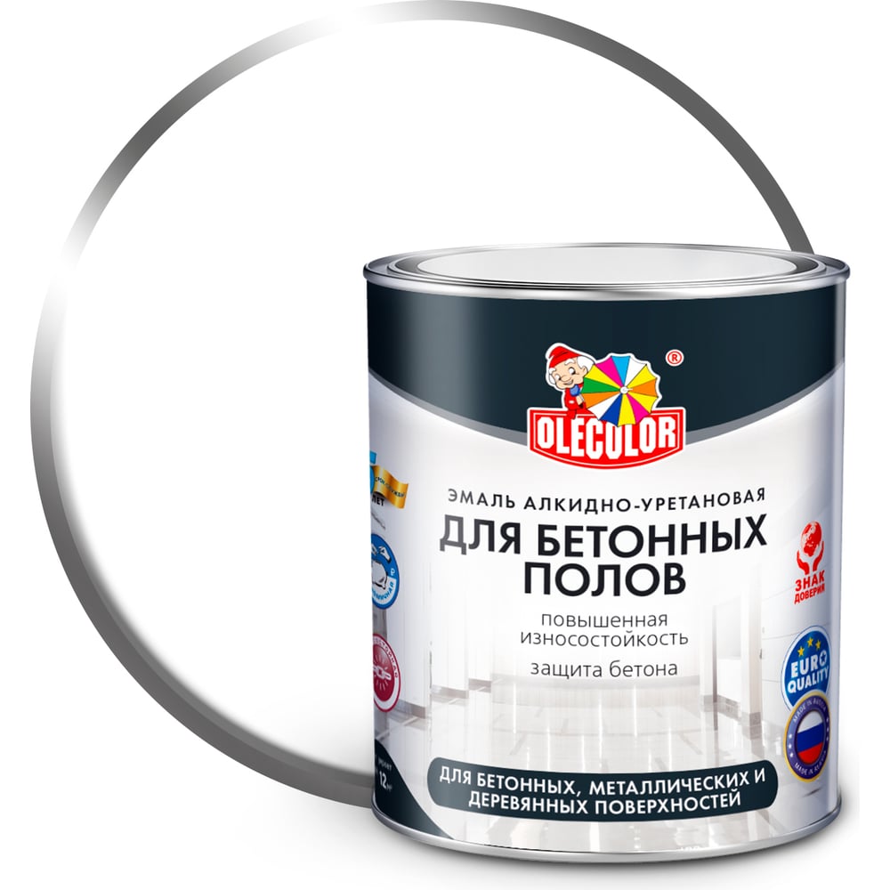Алкидно-уретановая эмаль для бетонных полов OLECOLOR (белый 2.7 кг) 4300002253