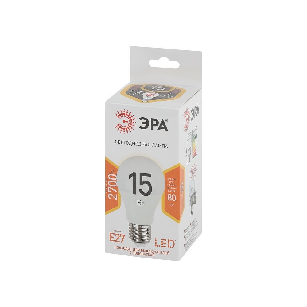 Светодиодная лампа ЭРА LED A60-15W-827-E27 15Вт груша теплый белый свет Б0020592