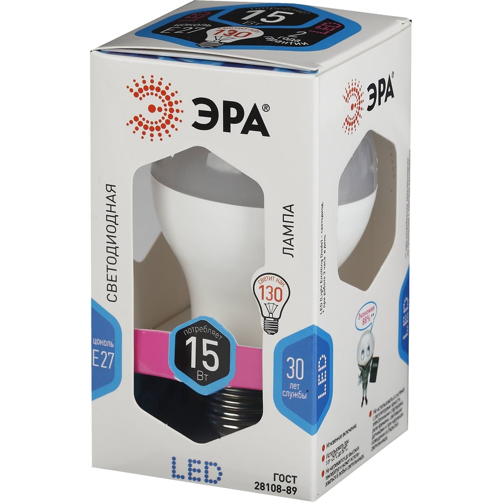 Светодиодная лампа ЭРА LED A60-15W-840-E27, груша, нейтральный Б0033183
