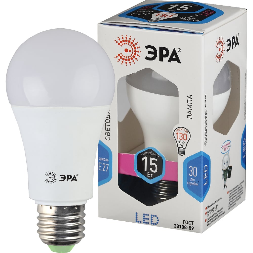 Светодиодная лампа ЭРА LED A60-15W-840-E27, груша, нейтральный Б0033183