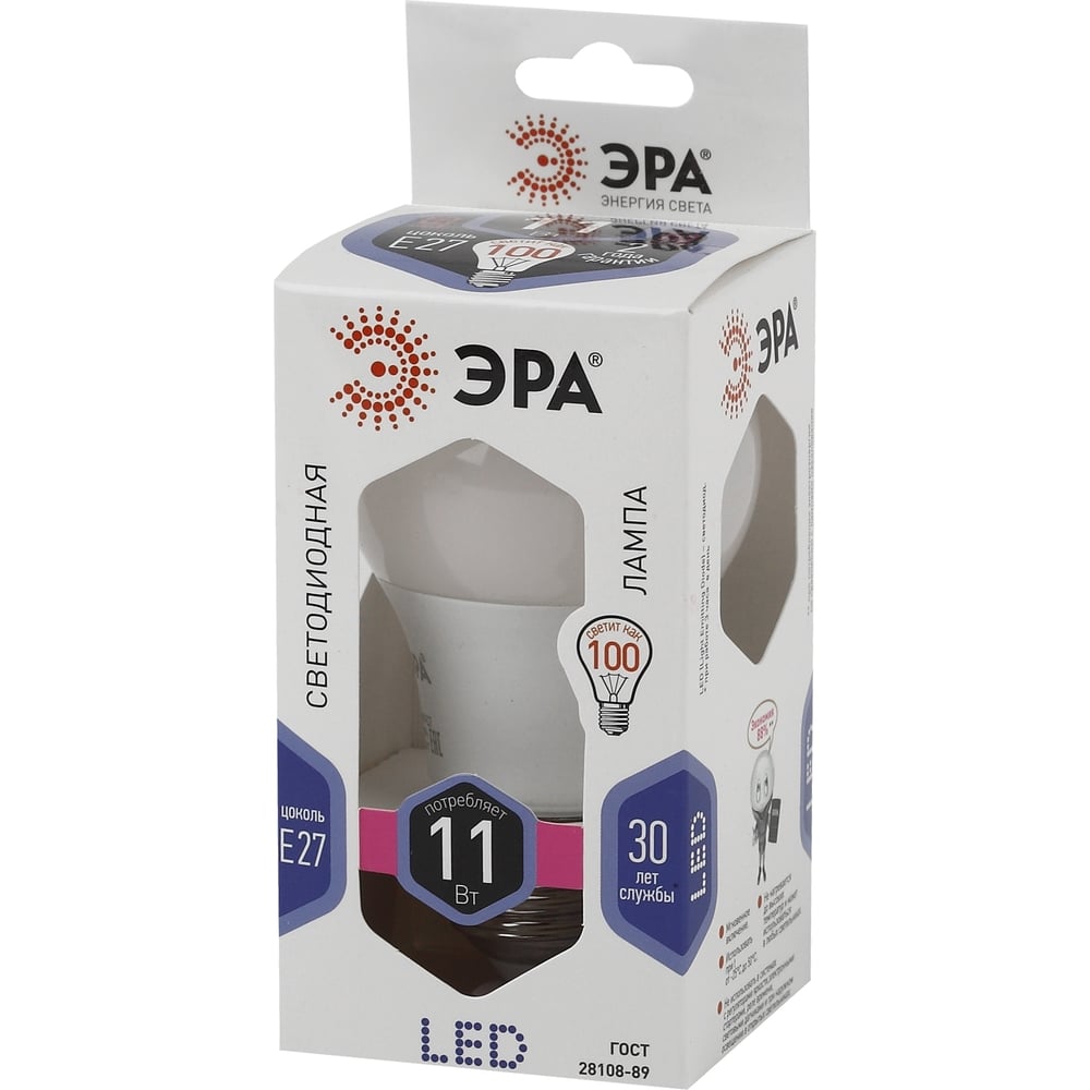 Светодиодная лампа ЭРА LED A60-11W-860-E27, груша, холодный Б0031394