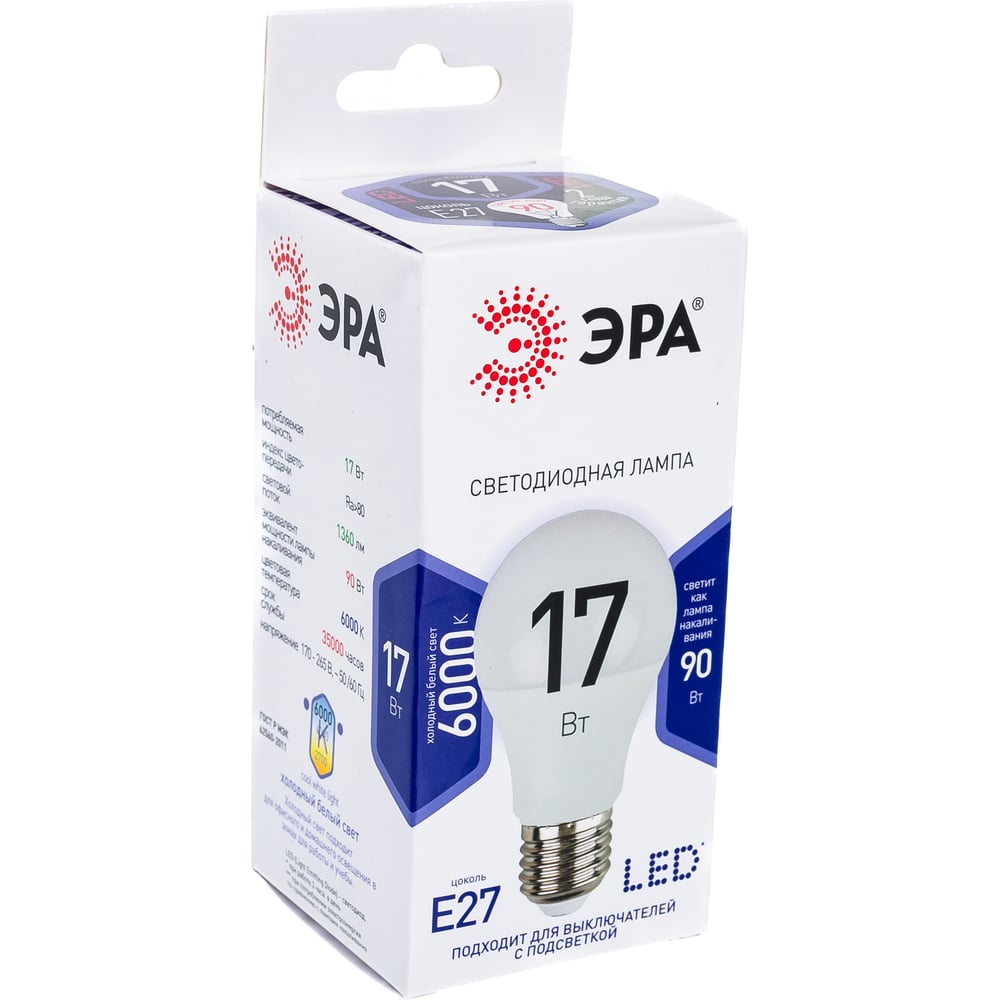 Светодиодная лампа ЭРА LED A60-17W-860-E27 Б0031701