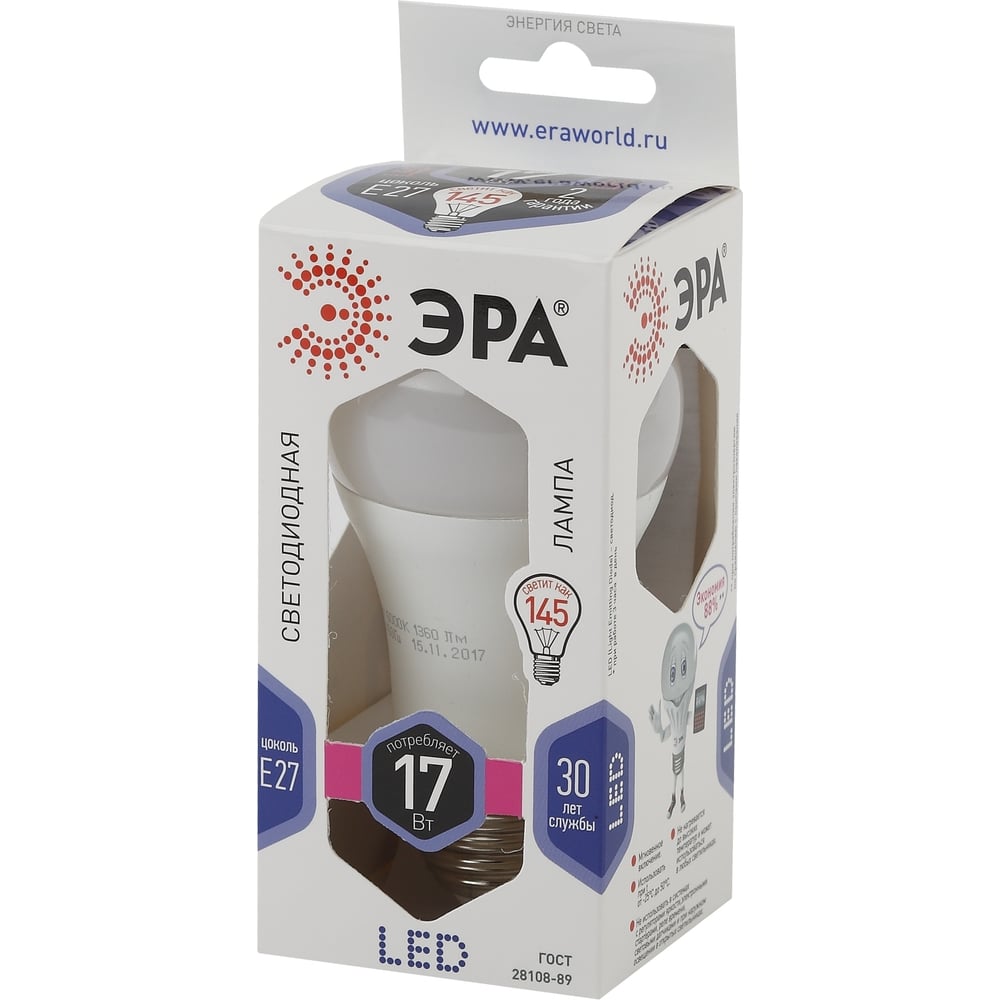 Светодиодная лампа ЭРА LED A60-17W-860-E27 Б0031701