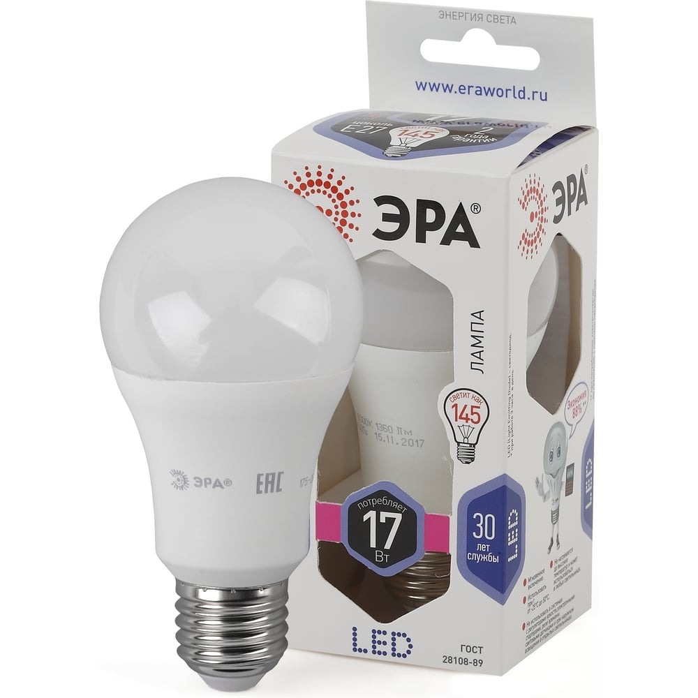 Светодиодная лампа ЭРА LED A60-17W-860-E27 Б0031701