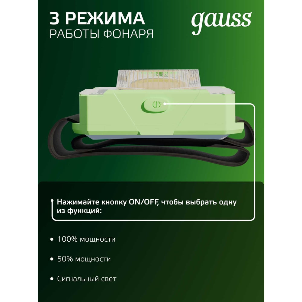 Налобный фонарь Gauss 3W 150lm 3xAAA LED GF305
