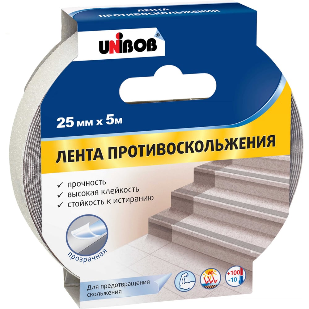 Клейкая лента противоскольжения Unibob 25ммх5м, прозрачный 54804