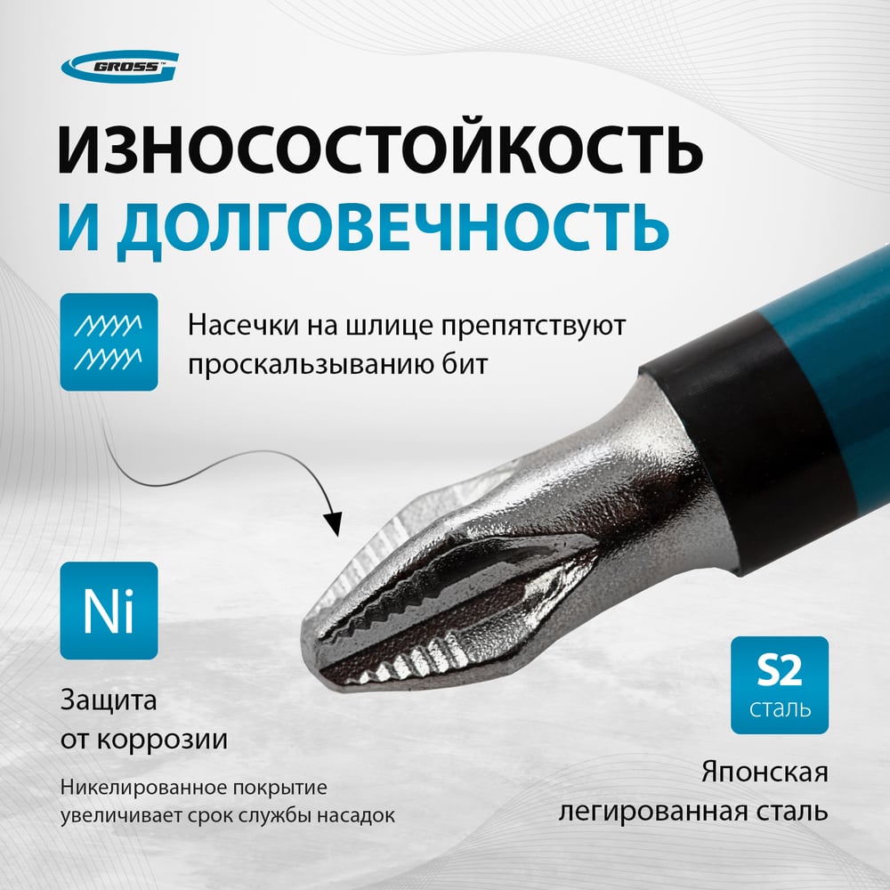 Набор бит (Ph2; 70 мм, сталь S2) 10 шт. GROSS 11262