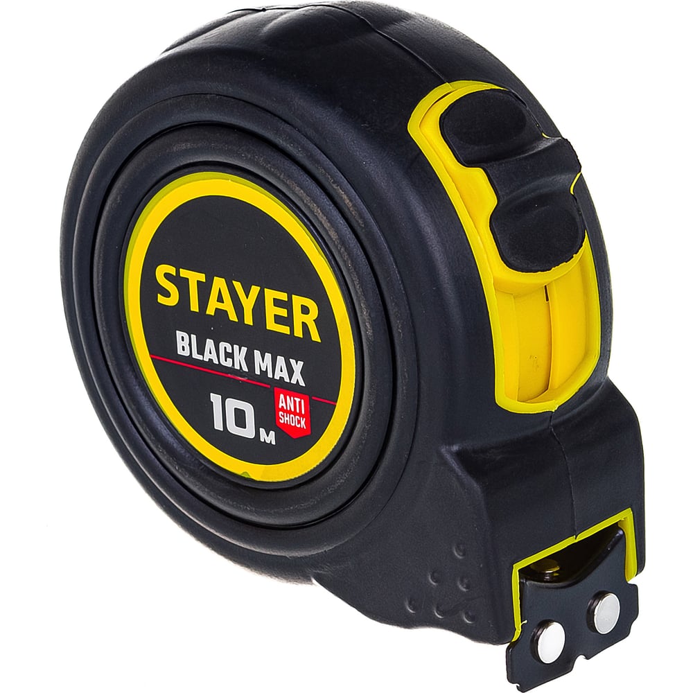 Рулетка Stayer BlackMax 10м / 25мм в ударостойком полностью обрезиненном корпусе и двумя фиксаторами 3410-10_z02
