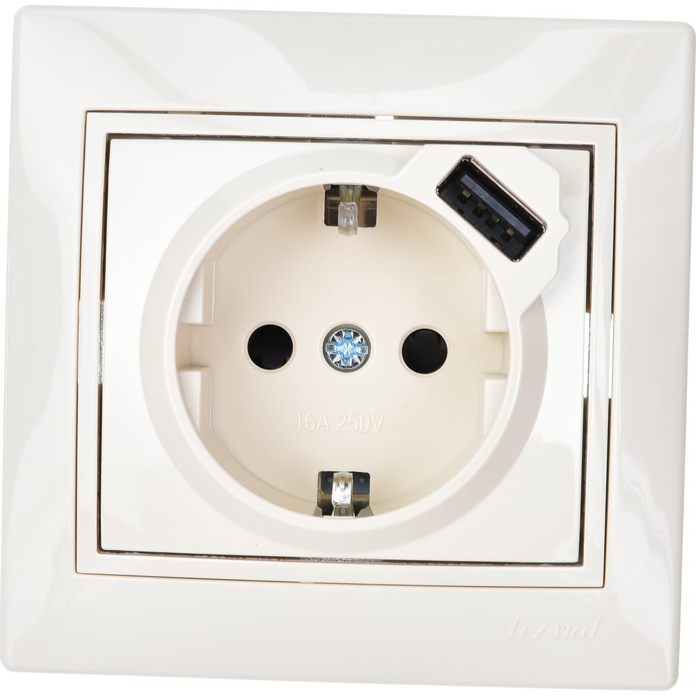 Розетка Lezard MIRA с заземлением + USB разъём, кремовый 701-0303-181