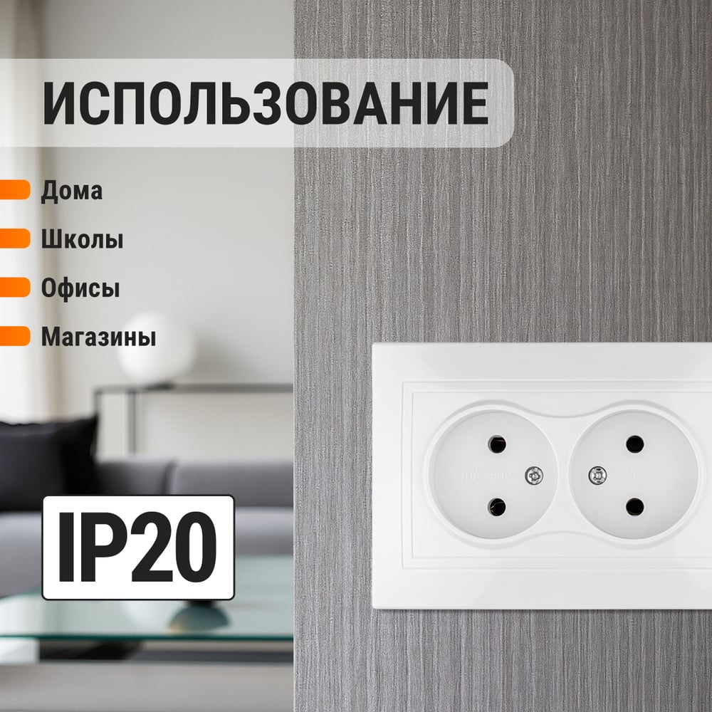 Двойная розетка, белая 2П 10А 250В TDM ELECTRIC Таймыр SQ1814-0013