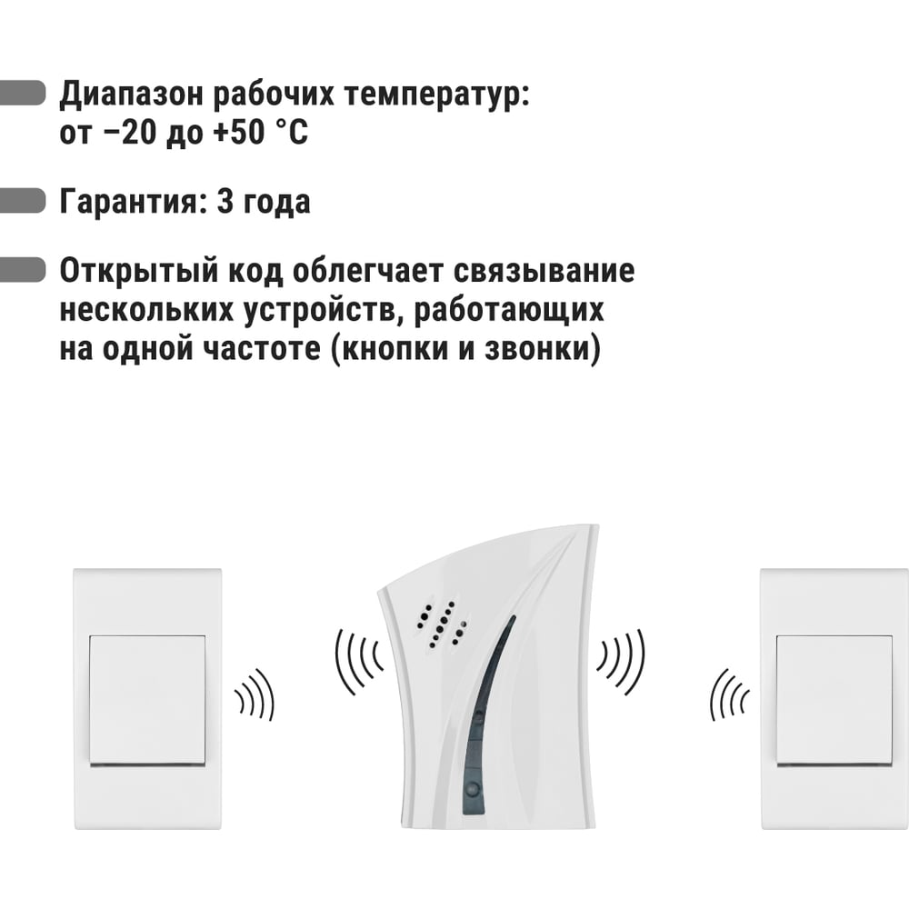 Звонок TDM ELECTRIC Народный ЗББ-Н-12/1-32М (беспроводной; на батарейках; 2 кнопки; блистер) SQ1901-0103